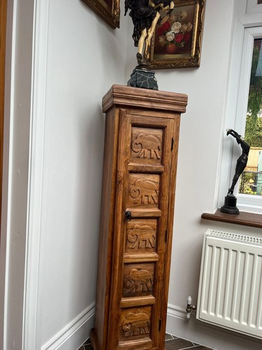 Oak wooden tallboy cabinet - oak,